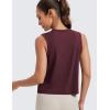imageCRZ YOGA Pima Cotton Cropped Tank Tops for Women Soft High Neck Crop Workout Top Athletic Yoga Basic Sleeveless ShirtsDark Red