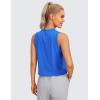 imageCRZ YOGA Pima Cotton Cropped Tank Tops for Women Soft High Neck Crop Workout Top Athletic Yoga Basic Sleeveless ShirtsStrong Blue