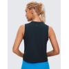 imageCRZ YOGA Pima Cotton Cropped Tank Tops for Women Soft High Neck Crop Workout Top Athletic Yoga Basic Sleeveless ShirtsTrue Navy