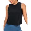imageCRZ YOGA Pima Cotton Cropped Tank Tops for Women Soft High Neck Crop Workout Top Athletic Yoga Basic Sleeveless ShirtsBlack