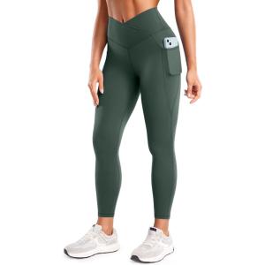 imageCRZ YOGA Butterluxe Womens Crossover Waist Workout Leggings with Pockets 25quot  V Cross High Waist Gym Lounge Yoga PantsDark Forest Green