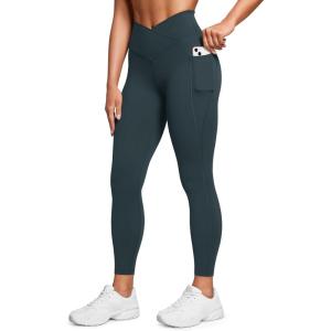 imageCRZ YOGA Butterluxe Womens Crossover Waist Workout Leggings with Pockets 25quot  V Cross High Waist Gym Lounge Yoga PantsForest Dark Green