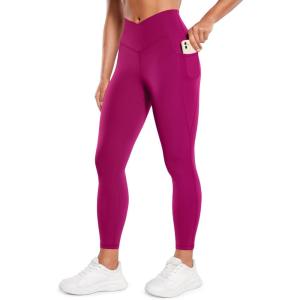 imageCRZ YOGA Butterluxe Womens Crossover Waist Workout Leggings with Pockets 25quot  V Cross High Waist Gym Lounge Yoga PantsMagenta Purple