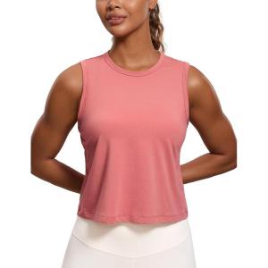 imageCRZ YOGA Pima Cotton Cropped Tank Tops for Women Soft High Neck Crop Workout Top Athletic Yoga Basic Sleeveless ShirtsBriar Rose