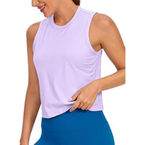 imageCRZ YOGA Pima Cotton Cropped Tank Tops for Women Soft High Neck Crop Workout Top Athletic Yoga Basic Sleeveless ShirtsElfin Purple