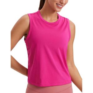 imageCRZ YOGA Pima Cotton Cropped Tank Tops for Women Soft High Neck Crop Workout Top Athletic Yoga Basic Sleeveless ShirtsGranita Pink