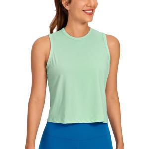 imageCRZ YOGA Pima Cotton Cropped Tank Tops for Women Soft High Neck Crop Workout Top Athletic Yoga Basic Sleeveless ShirtsSoft Seagrass