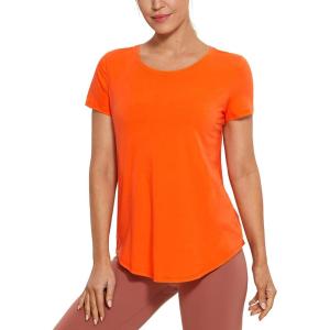 imageCRZ YOGA Pima Cotton Womens Short Sleeve Shirt Loose Yoga TShirt Casual Tee TopCoral