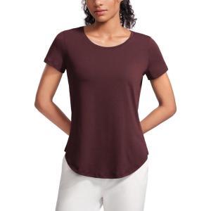 imageCRZ YOGA Pima Cotton Womens Short Sleeve Shirt Loose Yoga TShirt Casual Tee TopDark Red