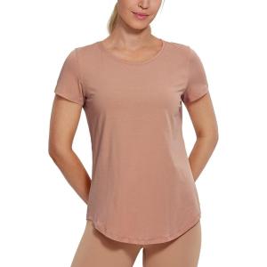 imageCRZ YOGA Pima Cotton Womens Short Sleeve Shirt Loose Yoga TShirt Casual Tee TopMocha Mousse