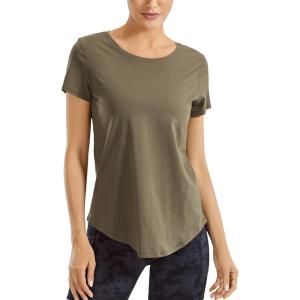 imageCRZ YOGA Pima Cotton Womens Short Sleeve Shirt Loose Yoga TShirt Casual Tee TopOlive Yellow