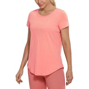 imageCRZ YOGA Pima Cotton Womens Short Sleeve Shirt Loose Yoga TShirt Casual Tee TopPeach Pink