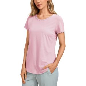 imageCRZ YOGA Pima Cotton Womens Short Sleeve Shirt Loose Yoga TShirt Casual Tee TopPink Peony