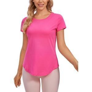 imageCRZ YOGA Pima Cotton Womens Short Sleeve Shirt Loose Yoga TShirt Casual Tee TopSonic Pink