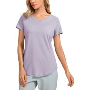 imageCRZ YOGA Pima Cotton Womens Short Sleeve Shirt Loose Yoga TShirt Casual Tee TopTinsel Purple