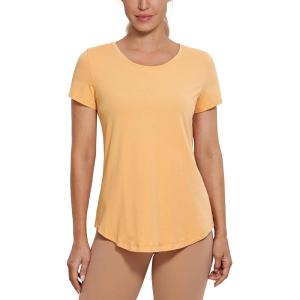 imageCRZ YOGA Pima Cotton Womens Short Sleeve Shirt Loose Yoga TShirt Casual Tee TopWood Color