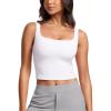 imageCRZ YOGA Womens Butterluxe Double Lined Square Neck Tank Tops Sleeveless Workout Cropped Tight Shirts Fitted Casual Crop TankWhite