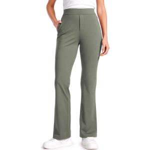 imageCRZ YOGA 4Way Stretch Flare Womens Pants Tall 31quot Dress Work Casual High Waisted Lounge Pants with Zip PocketsGrey Sage