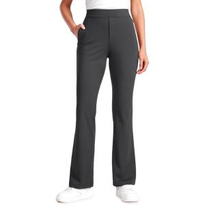imageCRZ YOGA 4Way Stretch Flare Womens Pants Tall 31quot Dress Work Casual High Waisted Lounge Pants with Zip PocketsInk Gray
