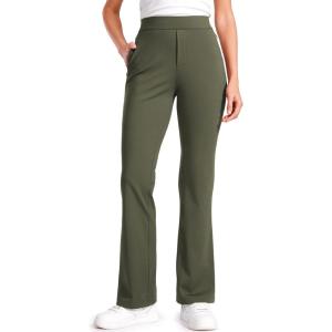 imageCRZ YOGA 4Way Stretch Flare Womens Pants Tall 31quot Dress Work Casual High Waisted Lounge Pants with Zip PocketsOlive Green