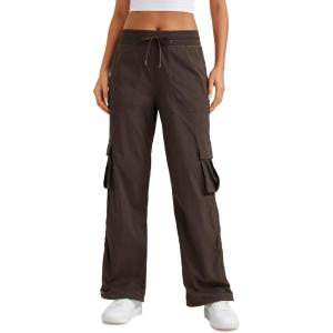 imageCRZ YOGA Lightweight Casual Cargo Pants for Women 30quot Adjustable Ruched Straight Leg Work Travel Workout Athletic Hiking PantHot Fudge Brown