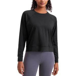 imageCRZ YOGA Lightweight Pullover Sweatshirt for Women Long Sleeve Soft Casual Crewneck Tops Basic Workout Fall Sweat ShirtsBlack