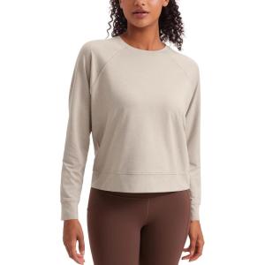 imageCRZ YOGA Lightweight Pullover Sweatshirt for Women Long Sleeve Soft Casual Crewneck Tops Basic Workout Fall Sweat ShirtsMojave Tan