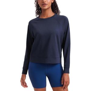imageCRZ YOGA Lightweight Pullover Sweatshirt for Women Long Sleeve Soft Casual Crewneck Tops Basic Workout Fall Sweat ShirtsNavy
