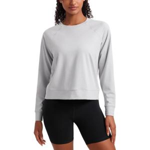 imageCRZ YOGA Lightweight Pullover Sweatshirt for Women Long Sleeve Soft Casual Crewneck Tops Basic Workout Fall Sweat ShirtsPlatinum Grey