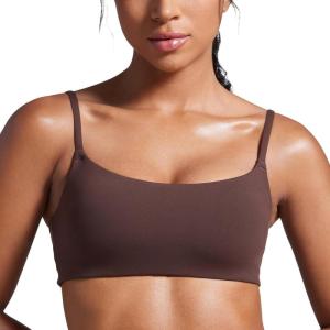 imageCRZ YOGA Butterbreeze Scoop Neck Sports Bras for Women  Spaghetti Straps Wireless Workout Padded Gym Cami TopHot Fudge Brown