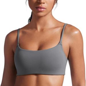 imageCRZ YOGA Butterbreeze Scoop Neck Sports Bras for Women  Spaghetti Straps Wireless Workout Padded Gym Cami TopLava Smoke Grey