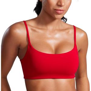 imageCRZ YOGA Butterbreeze Scoop Neck Sports Bras for Women  Spaghetti Straps Wireless Workout Padded Gym Cami TopRed Chili