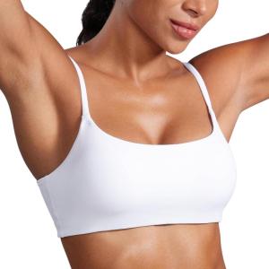 imageCRZ YOGA Butterbreeze Scoop Neck Sports Bras for Women  Spaghetti Straps Wireless Workout Padded Gym Cami TopWhite