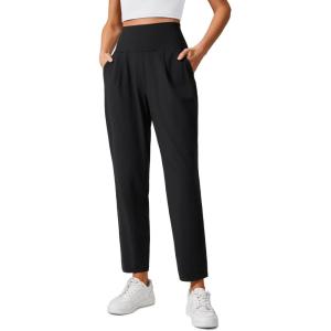 imageCRZ YOGA Butterlift Ankle Casual Yoga Pants for Women 78 Tapered Front Pleated for Lounge Travel with PocketsBlack