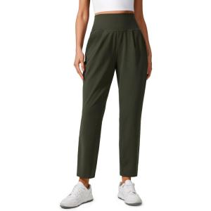 imageCRZ YOGA Butterlift Ankle Casual Yoga Pants for Women 78 Tapered Front Pleated for Lounge Travel with PocketsOlive Green