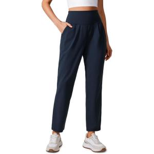 imageCRZ YOGA Butterlift Ankle Casual Yoga Pants for Women 78 Tapered Front Pleated for Lounge Travel with PocketsTwilight Blue