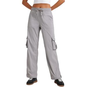imageCRZ YOGA Lightweight Casual Cargo Pants for Women 30quot Adjustable Ruched Straight Leg Travel Workout Athletic Hiking JoggersDark Chrome