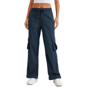 imageCRZ YOGA Lightweight Casual Cargo Pants for Women 30quot Adjustable Ruched Straight Leg Travel Workout Athletic Hiking JoggersInk Blue