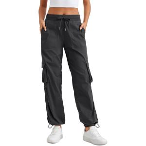 imageCRZ YOGA Lightweight Casual Cargo Pants for Women 30quot Adjustable Ruched Straight Leg Travel Workout Athletic Hiking JoggersInk Gray