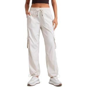 imageCRZ YOGA Lightweight Casual Cargo Pants for Women 30quot Adjustable Ruched Straight Leg Travel Workout Athletic Hiking JoggersMilky White Bone