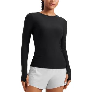imageCRZ YOGA Womens Cloudweight Long Sleeve Workout Tops Lightweight Athletic Basic Shirts Soft Casual TShirt with Thumb HoleBlack