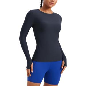 imageCRZ YOGA Womens Cloudweight Long Sleeve Workout Tops Lightweight Athletic Basic Shirts Soft Casual TShirt with Thumb HoleTrue Navy