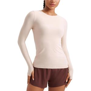imageCRZ YOGA Womens Cloudweight Long Sleeve Workout Tops Lightweight Athletic Basic Shirts Soft Casual TShirt with Thumb HoleWhite Opal