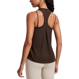 imageCRZ YOGA Womens Racerback Yoga Tank Tops High Crewneck Soft Casual Workout Sleeveless Flowy ShirtsHot Fudge Brown
