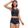 imageCRZ YOGA Womens Swim Board Shorts High Waisted Bathing Suit Bottoms Adjustable Ruched Side SwimsuitJungle Camouflage Gray