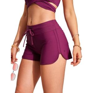 imageCRZ YOGA Womens Swim Board Shorts 3 High Waisted Quick Dry Beach Swimwear Bottoms Bathing Trunks with LinerFuchsia