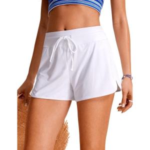 imageCRZ YOGA Womens Swim Board Shorts 3 High Waisted Quick Dry Beach Swimwear Bottoms Bathing Trunks with LinerWhite