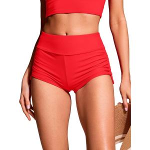 imageCRZ YOGA Womens Swim Board Shorts High Waisted Bathing Suit Bottoms Adjustable Ruched Side SwimsuitDeep Red