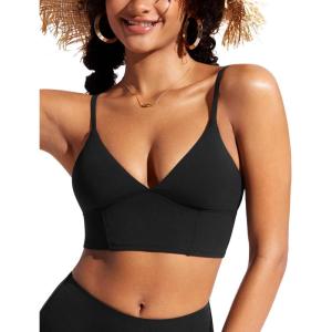 imageCRZ YOGA Womens V Neck Bikini Tops Adjustable Spaghetti Straps Bathing Suit Sexy Swimsuit PaddedBlack