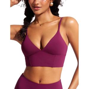 imageCRZ YOGA Womens V Neck Bikini Tops Adjustable Spaghetti Straps Bathing Suit Sexy Swimsuit PaddedFuchsia